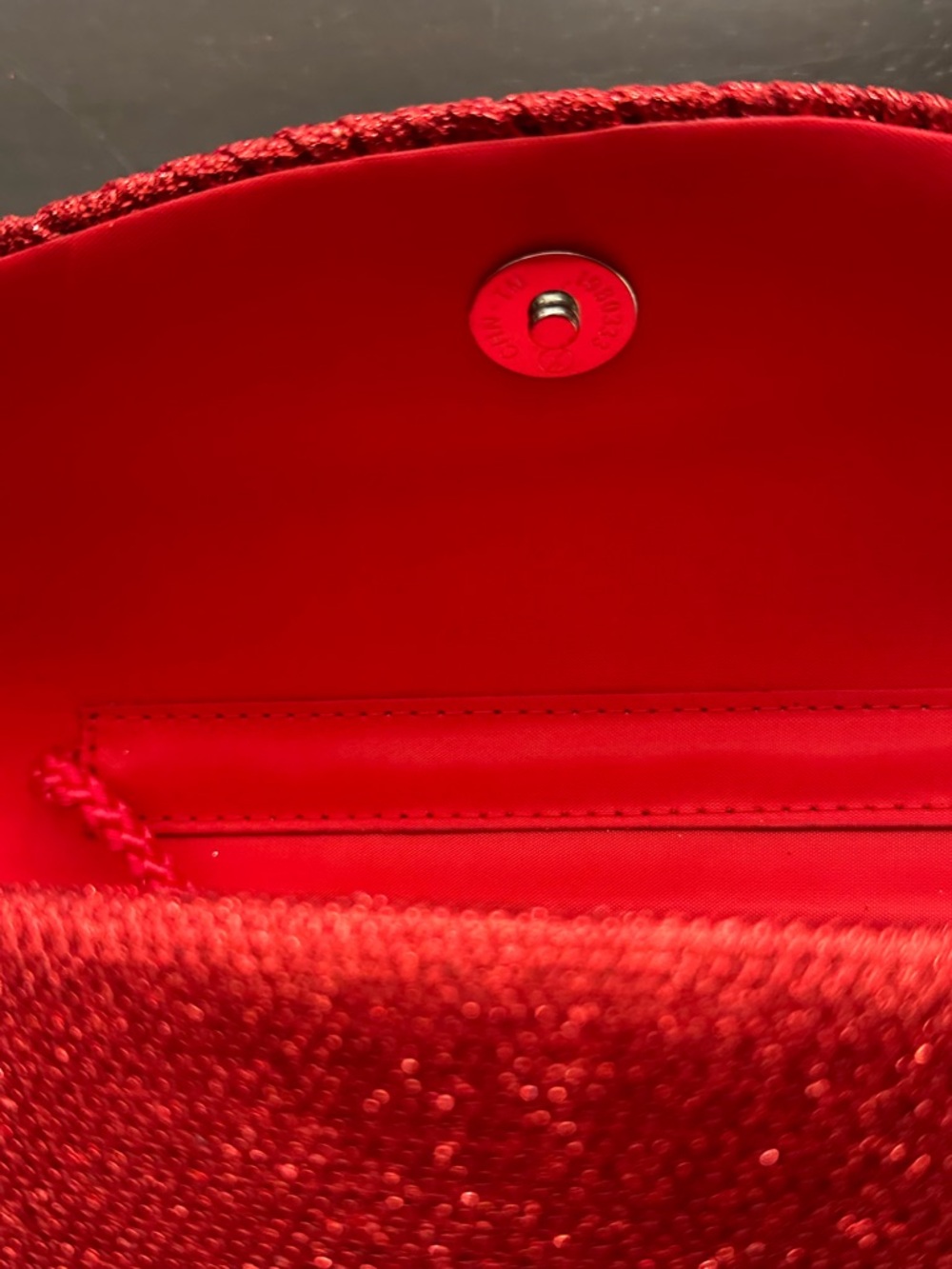 Red Textured Evening Clutch with Diagonal Detail - Picture 8 of 9